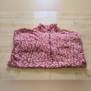 Rise By Lularoe Half Zip Pink Leopard Print Sweatshirt With Thumbholes Size L